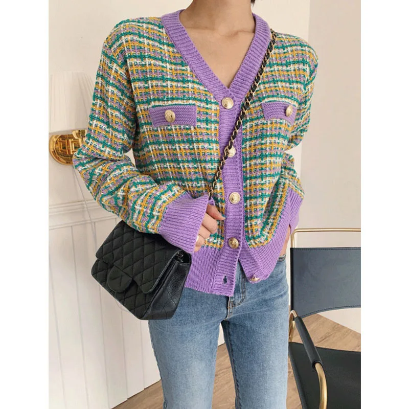 Cardigans de malha vintage feminino, suéter kawaii tweed, suéter retrô coreano, roupas de malha, tops, outono, inverno, novo, 2024