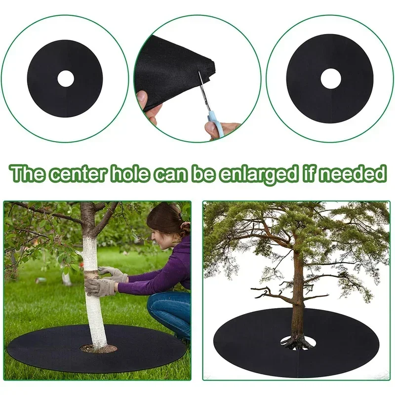 10 pack non-woven fabric tree cover ring, biodegradable tree protection pad, reusable weed barrier for weed control and root pro