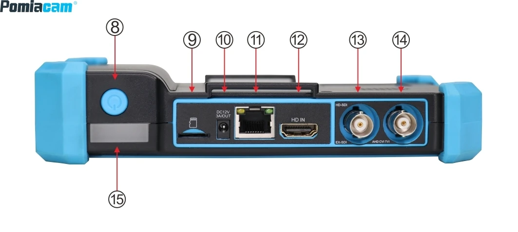 جهاز اختبار الدوائر التلفزيونية المغلقة Pomiacam مقاس 5.4 بوصة، اختبار 8K IP/AHD/TVI/CVI/SDI، مدخل PoE 48 فولت، مدخل HDMI/VGA، جهاز تتبع كابل TDR لتركيب الأمان