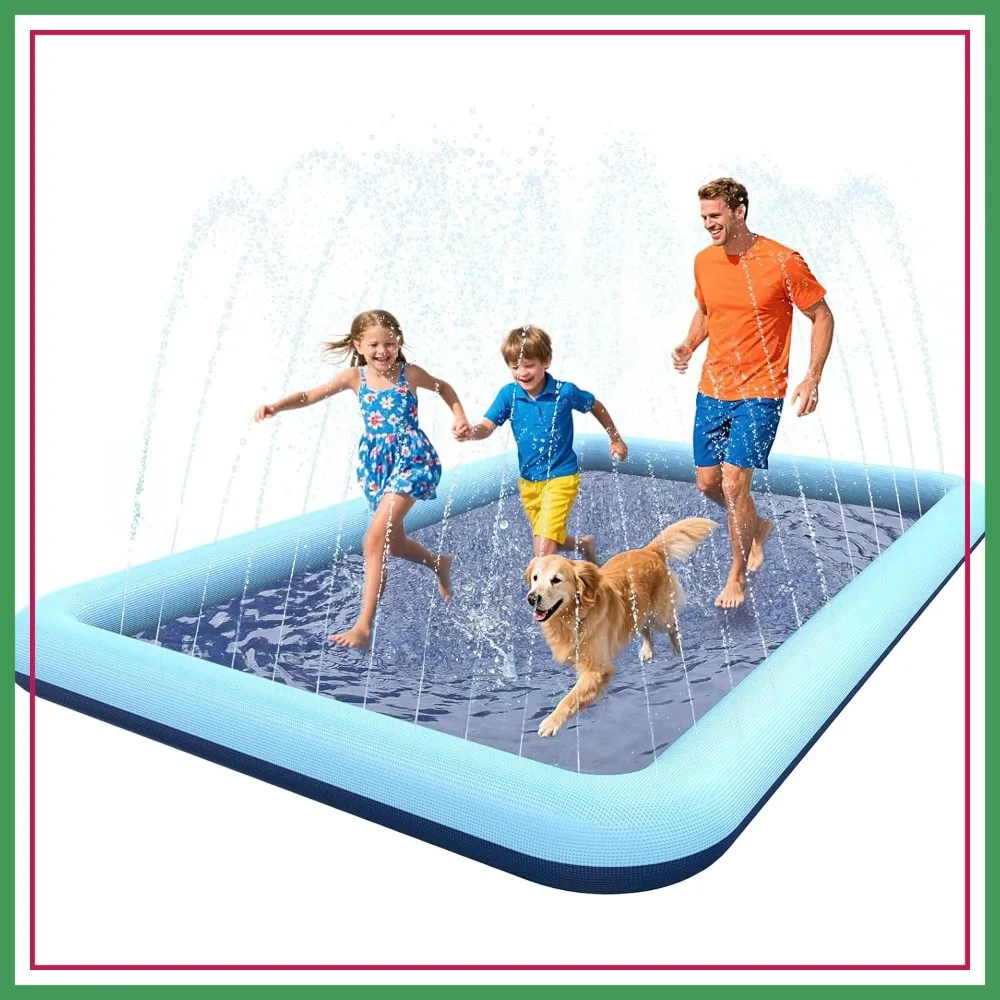 

Non-Slip Splash Pad for Dogs and Kids, Thicken Sprinkler Pool Outdoor Summer Water Toys - Fun Backyard Fountain Play Mat for Family (97x60 inch, Blue&Blue)