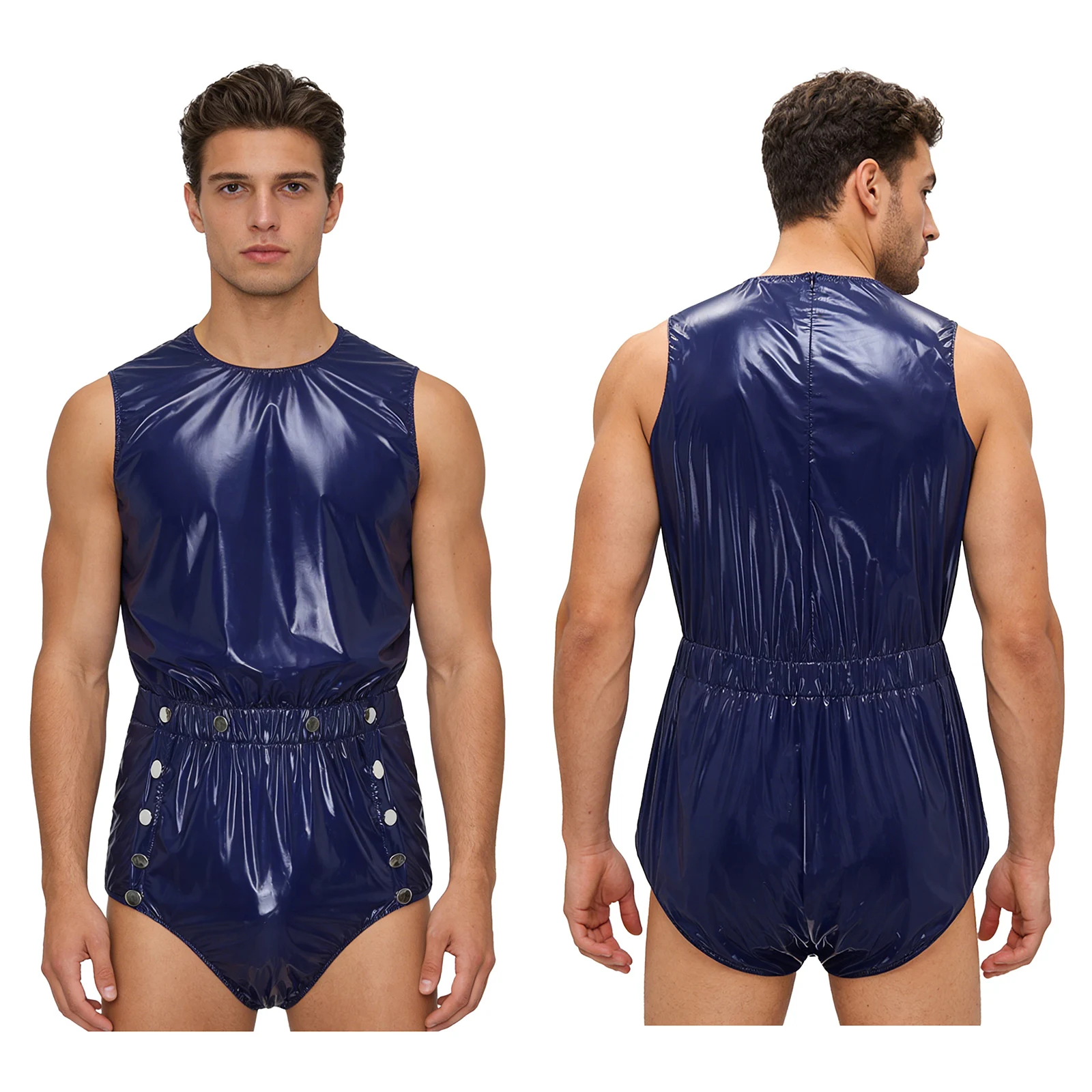 Men Waterproof Bodysuit Elderly Bedridden Adaptive Rompers Incontinence Diaper Cover Openable Crotch Elastic Waist Jumpsuit