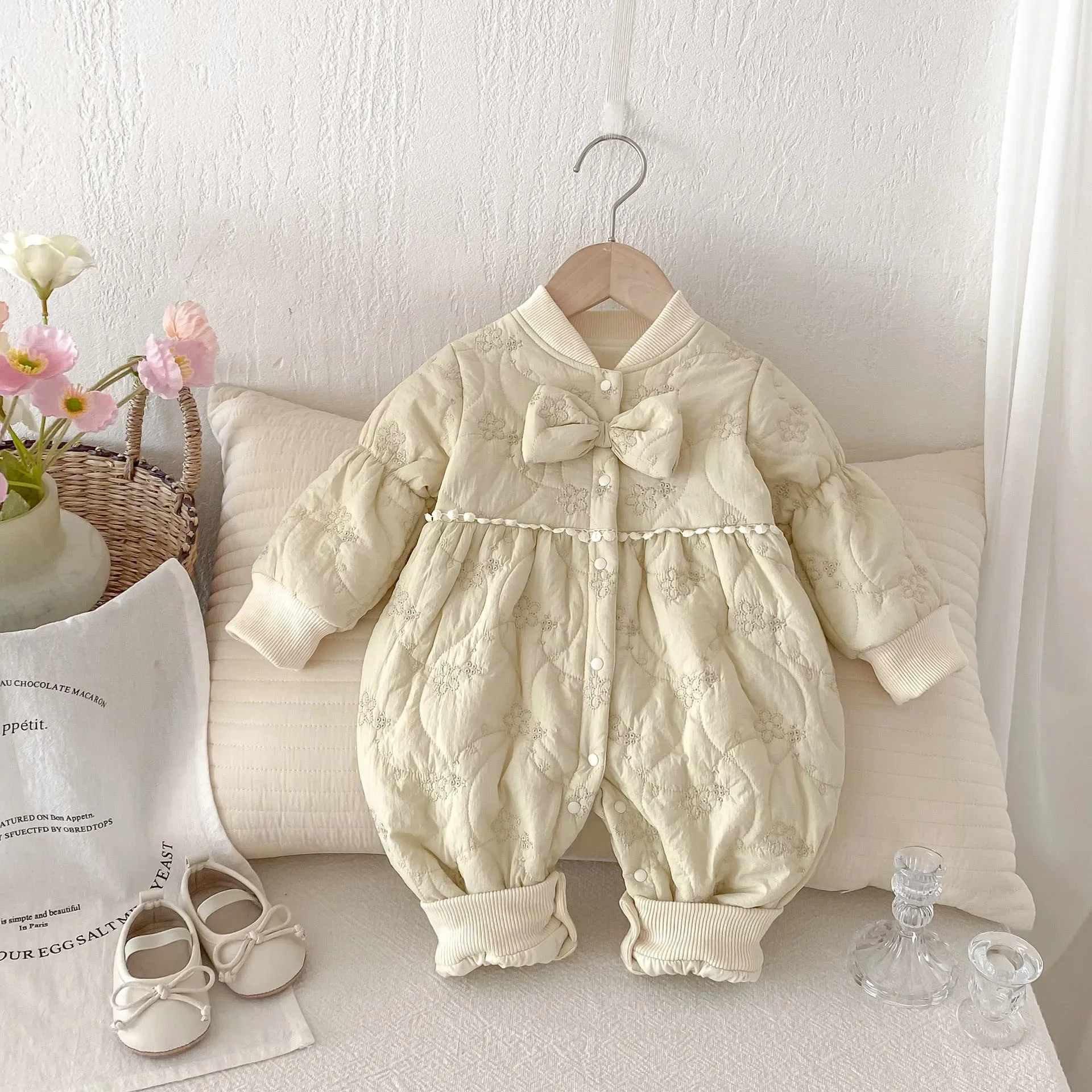 Ins Baby Clothes 2025 Winter New Korean Baby Girl's Jumpsuit Thickened Warm Climbing Clothes Princess One Piece Clothes