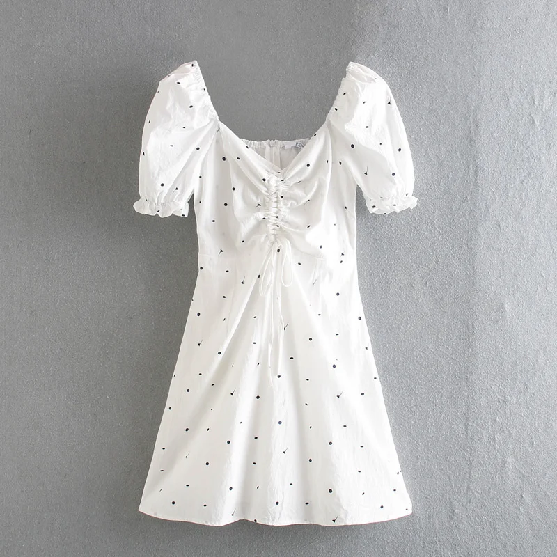 Abiti per le donne Sweet White Daisy Floral Summer Sweetheart Neck coulisse manica corta a sbuffo Mini prendisole Casual