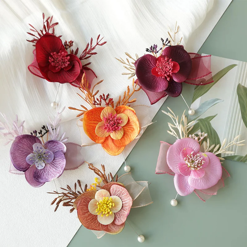 25077 Wrist Corsage and Boutonniere Flower On Wrist for Bride Bridesmaid Wedding Boutonniere for Men Groom Groomsman Prom Party
