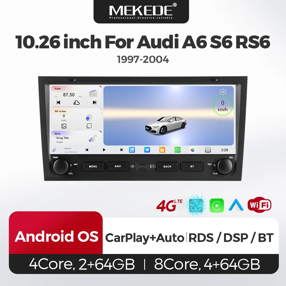 MEKEDE 10.26inch Wireless Carplay Car radio For Audi A6 S6 RS6 1997-2004 GPS Navigation Audio Stereo Central Multimedia Player