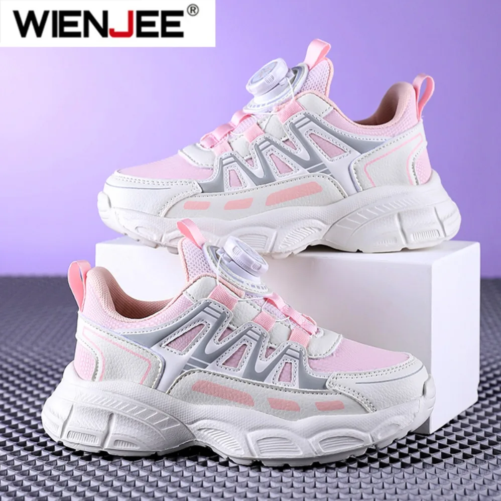 

Спортивная обувь для девочек, легкие кожаные детские кроссовки, повседневные розовые модные детские нескользящие прогулочные кроссовки