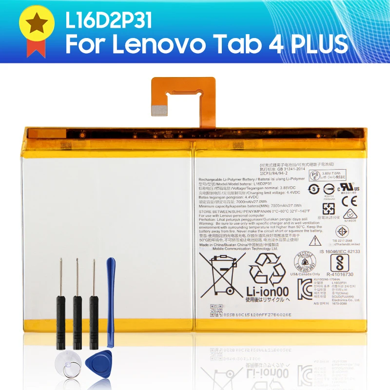 Replacement Battery L16D2P31 For Lenovo Tab 4 Tab4 PLUS TB-X704F TB2-X30M TB-X304F New Spare Battery Batteries 7000mAh