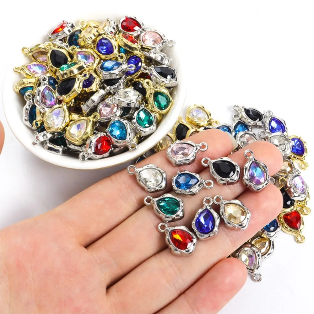 10Pcs/Lot Crystal Water Droplets Alloy Pendants For DIY Handmade Necklace Bracelet Jewelry Making Crafting Supply Accessories