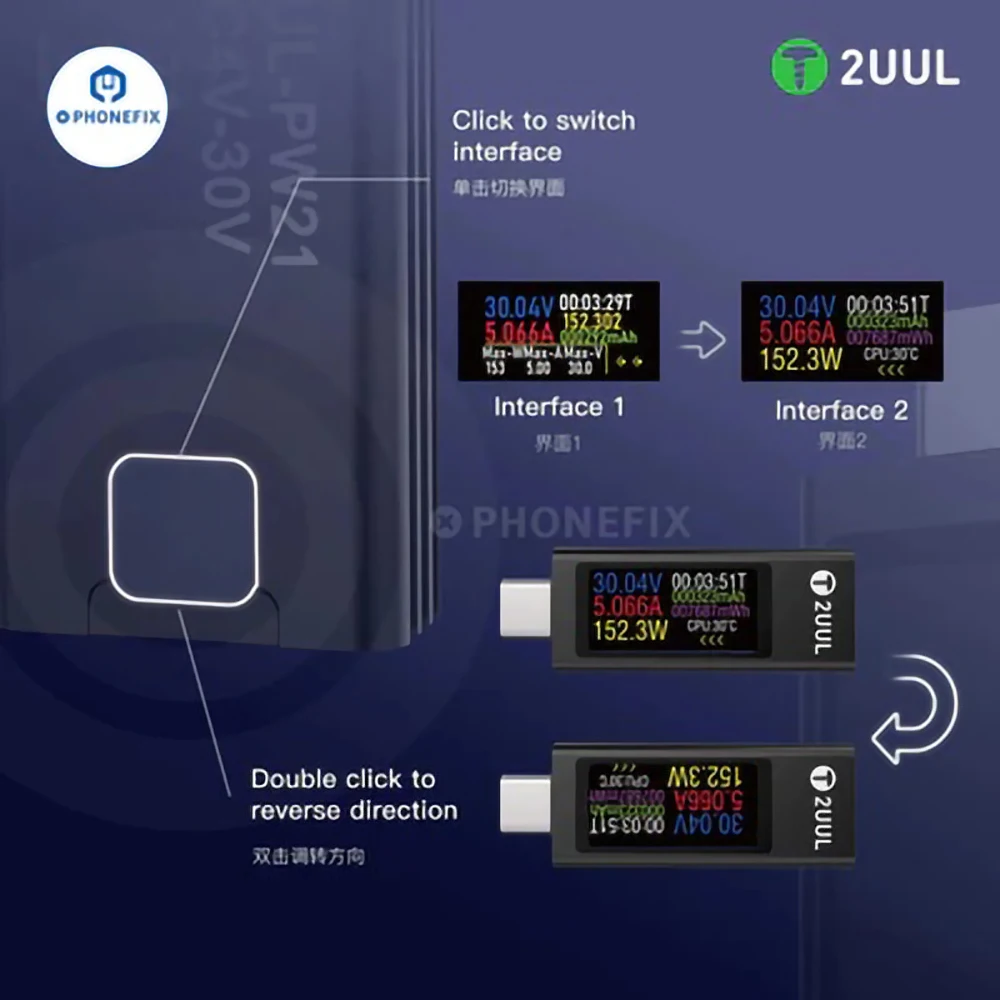 2uul pw21 detector multifuncional de pareja de carga en miniatura para la prueba y mantenimiento de datos de registro de capacidad de corriente y voltaje de dispositivos digitales