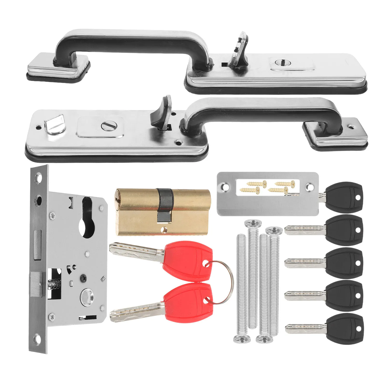 

1Set Front Door Handle with Deadbolt Lock Set Stainless Steel Anti Theft Security Exterior Entry Door Hardware for Home Store