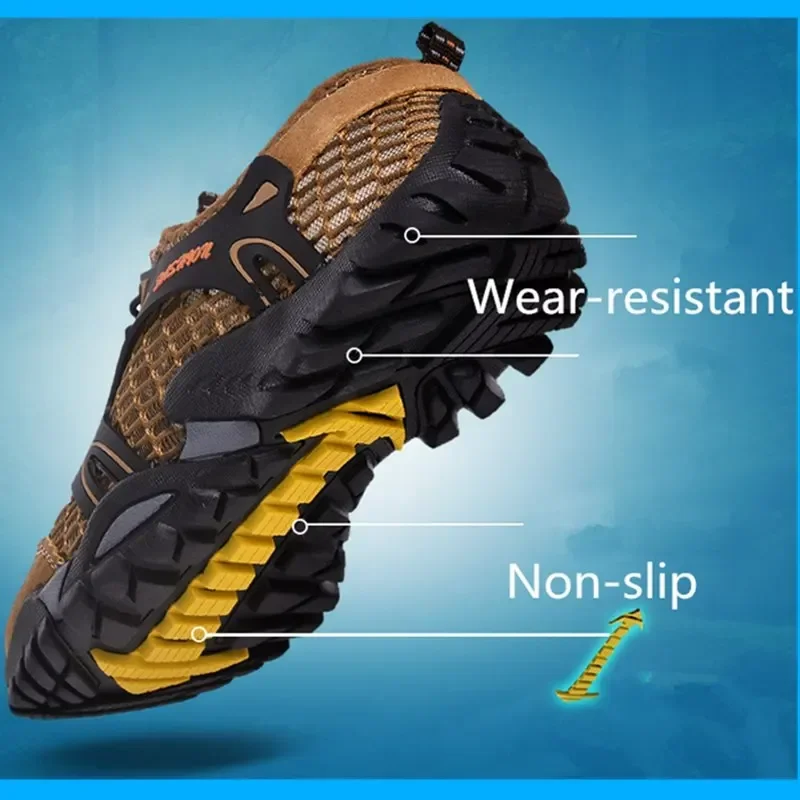 VEAMORS Men Mesh Hiking Shoes Wearproof Rubber Upstream Quick-Dry Breathable Trekking Water Sports Sneakers Soft Good Grip