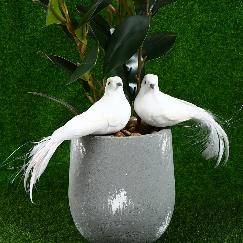 New-2pcs White Doves Feather Artificial Foam Lover Peace Doves Bird Home Decor