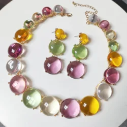 3pcs/set Earrings Necklace Resin Boho Jewelry Set Inlaid Waterish Gemstone Dainty Evening Party Decor Sweet Gift For Female
