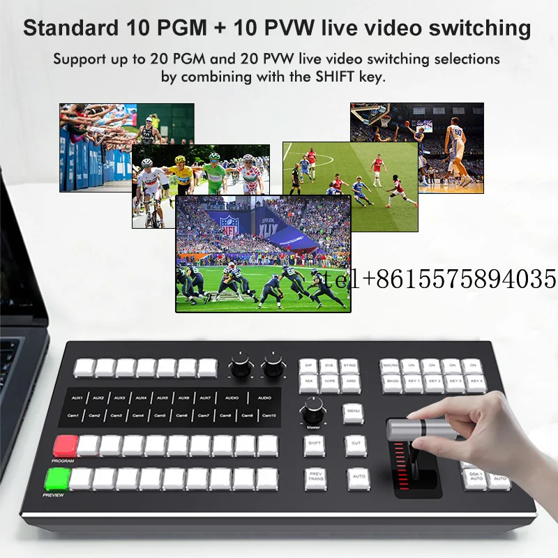 

Новая панель управления 2026 года KT-KD50B BMD ATEM — 20-канальный видеомикшер для прямых трансляций с ЖК-дисплеем и настраиваемыми кнопками для спорта/эфира