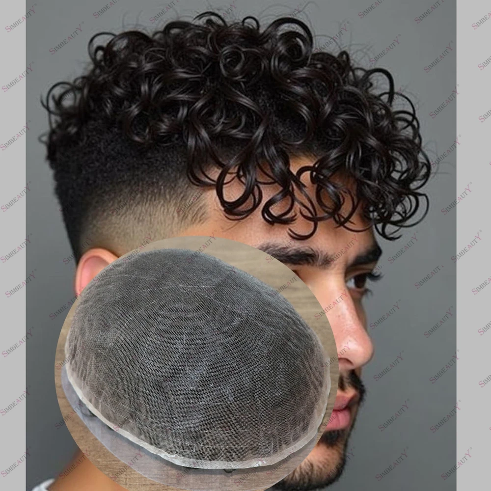 

Афро-плотные вьющиеся 100% человеческие волосы, полный кружевной парик для мужчин, 12 мм, 15 мм, 18 мм, вьющиеся шиньоны для мужчин, дышащий кружевной парик