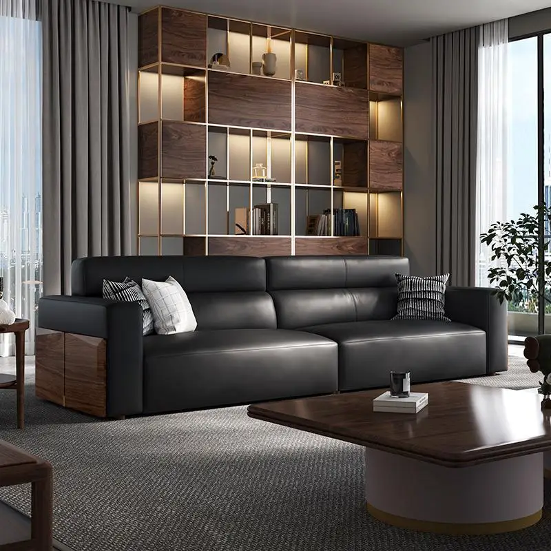 Leather sofa combination straight row multi-person first layer leather