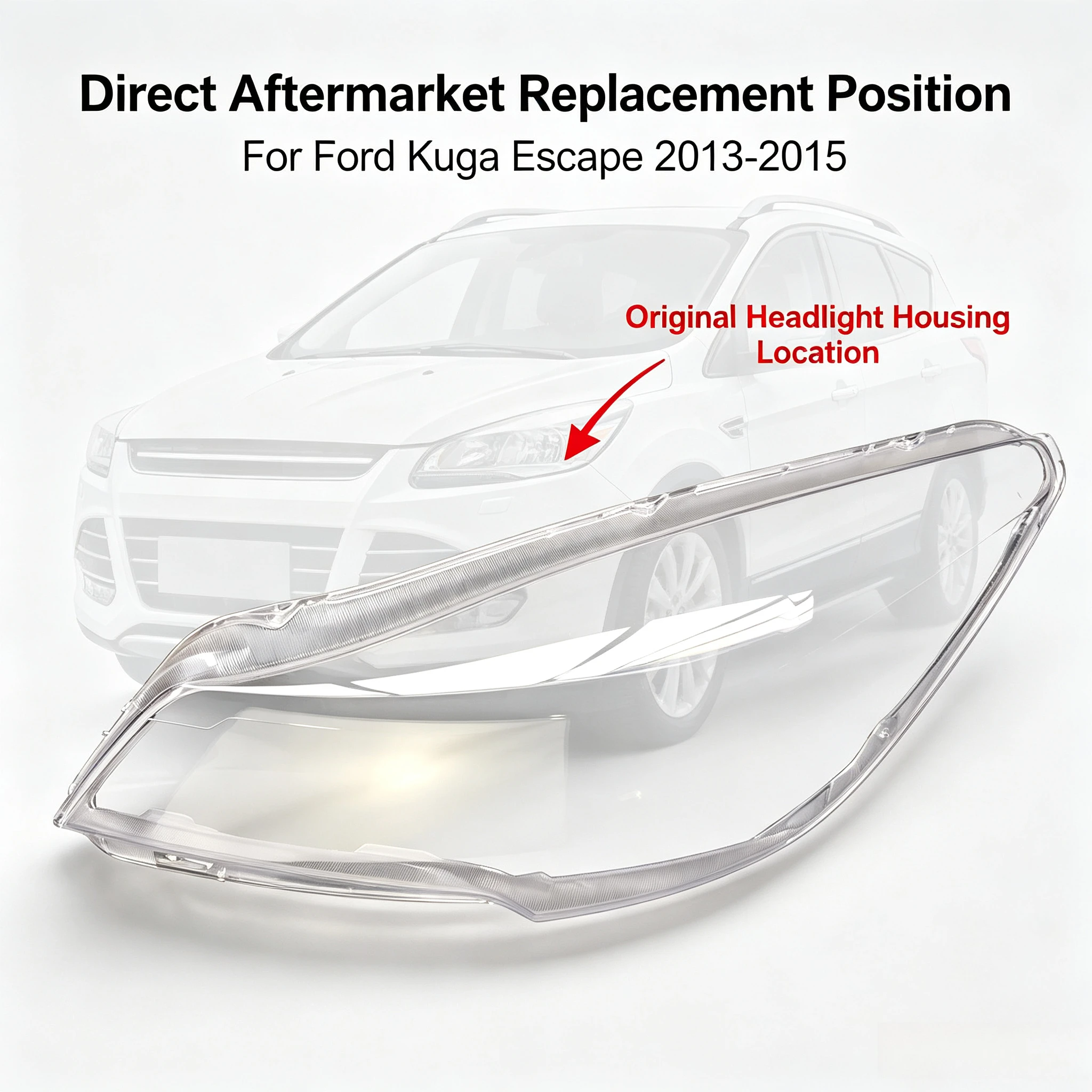 Moggic Long Anti-Yellow Headlight Housing Cover For Ford Escape Kuga 2013‑2015 Single Left Right Headlamp Repair
