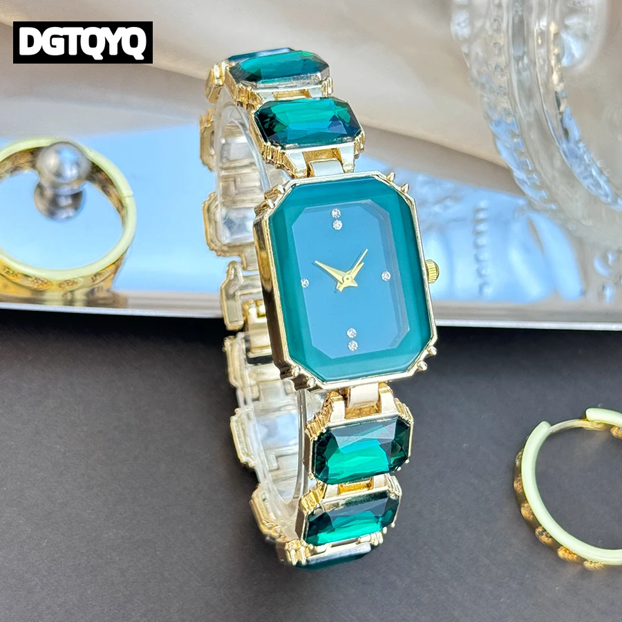

Women's Large Section Rhinestone Chain Rectangular Color Case Rhinestone Dial Fashion European and American Style Ladies Watch