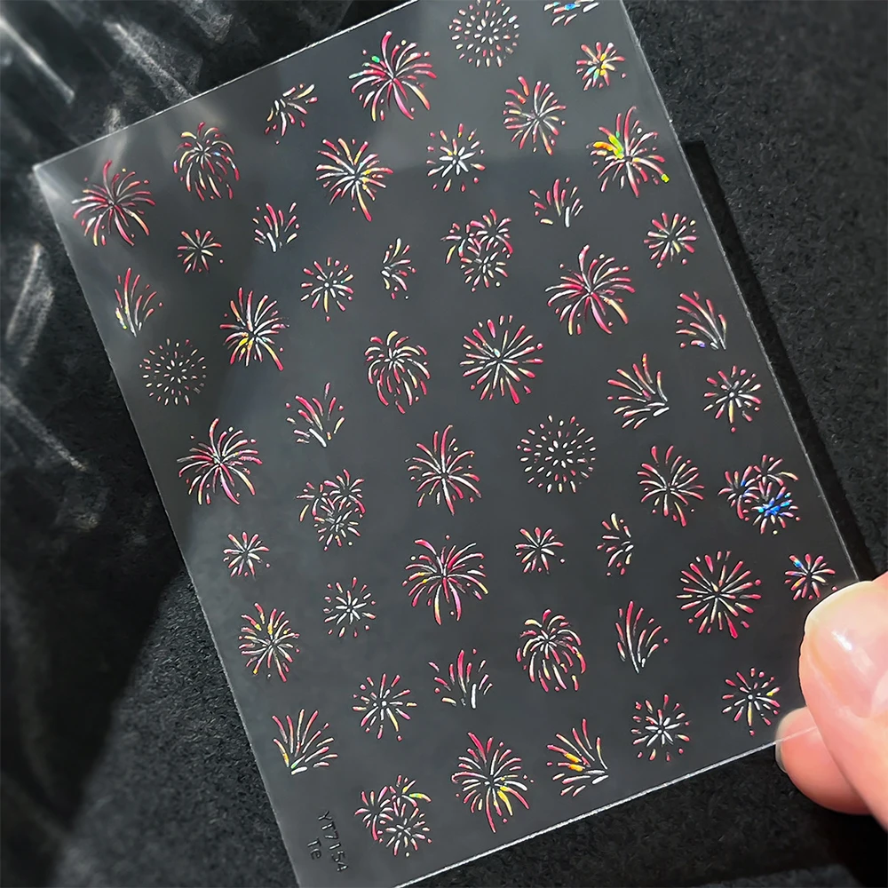3D Pink Firework Glitter Nail Stickers 3D Self-Adhesive Blooming Firework New Year Festival Nail Sliders DIY Manicure Decoration