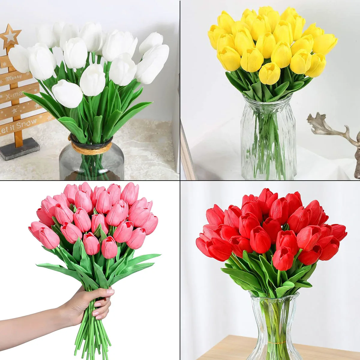 

15PCS Real Touch Artificial Tulips Flowers Bouquet Fake Faux PU Tulips for Wedding Home Decor Mother's Day Gift