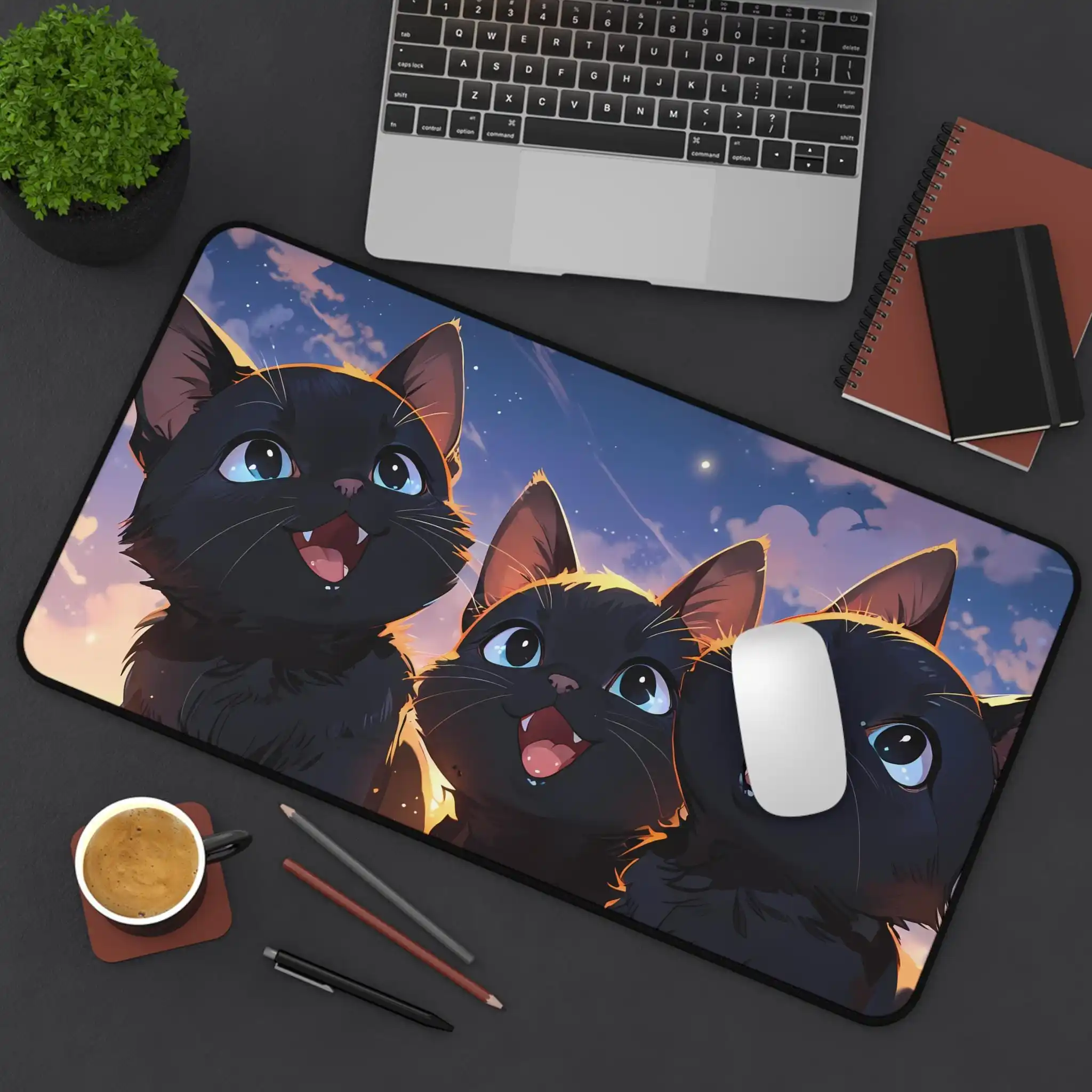 

Black Cat Kawaii Pattern Mouse Pad, Animal Office Decorative Pad,Non-Slip Waterproof Gaming Desk Pad,Perfect Gift for Cat Lovers