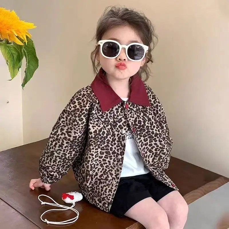 

New Spring Autumn Baby Girls Boys Leopard-print Coats Jackets parkas Fashion Kids Children Tops Clothes Overcoats 90-140CM