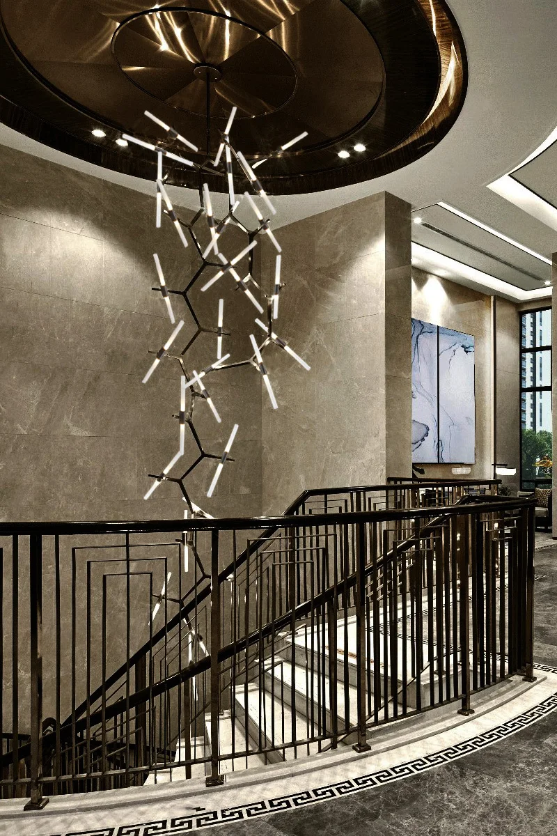 Stair chandelier modern simple art living room creative personality villa duplex rotary stair lamp long Chandelier