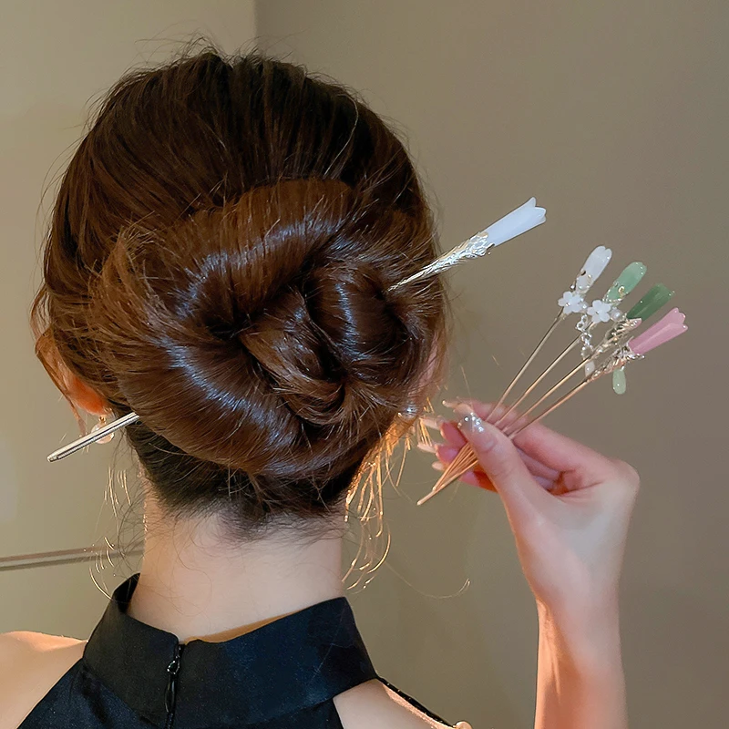 Blumen Blütenblatt Wasser Tropfen Farbige Glasur Fransen Neo-chinesischen Stil Imitation Perle Haar Sticks für Frauen Temperament Zubehör