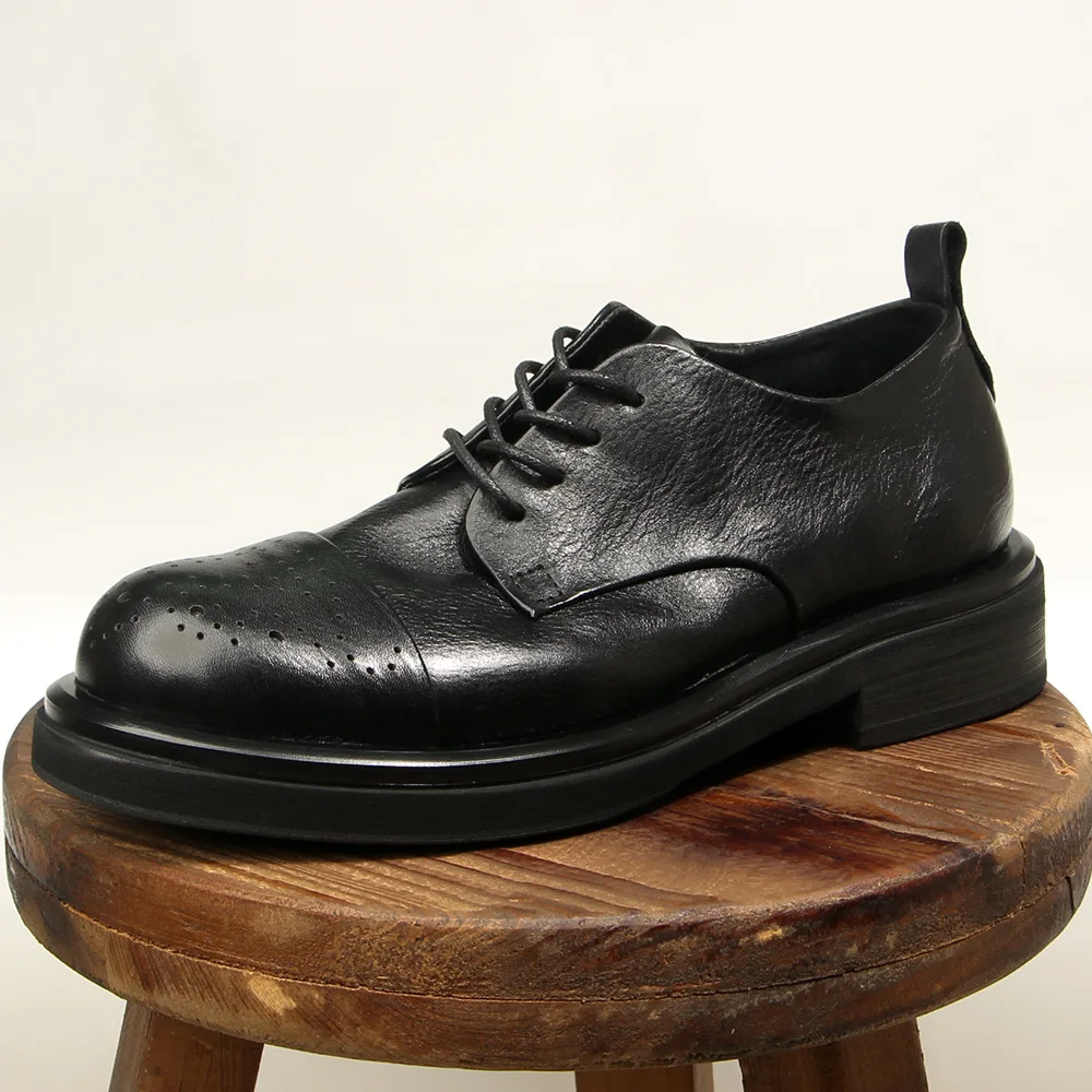 LIHUAMAO Grade A quality cow leather vintage Men shoes footwear derby shoes oxford brogue outdoor work shoes walking shoes