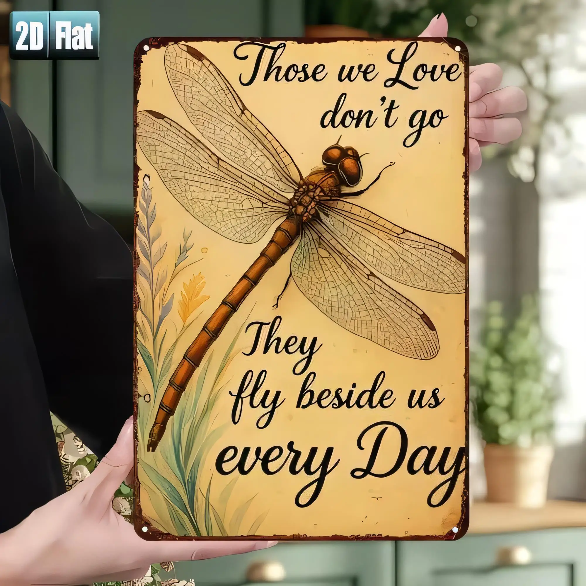 Tin Sign,Those We Love Don’t Go They Fly Beside Us Every Day,Dragonfly Vintage Rustic Metal Wall Art Decor for Memorial Funeral