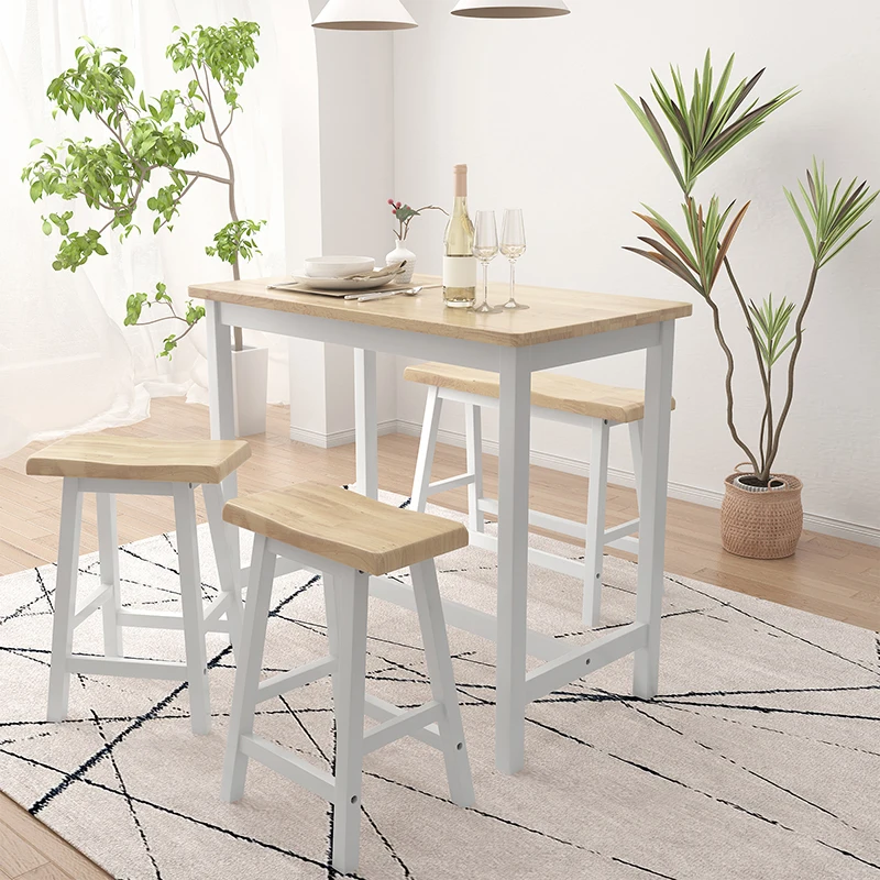 Product Features [4PCS DINING TABLE SET] This pub table set includes one rectangle table, two backless counter height stools and