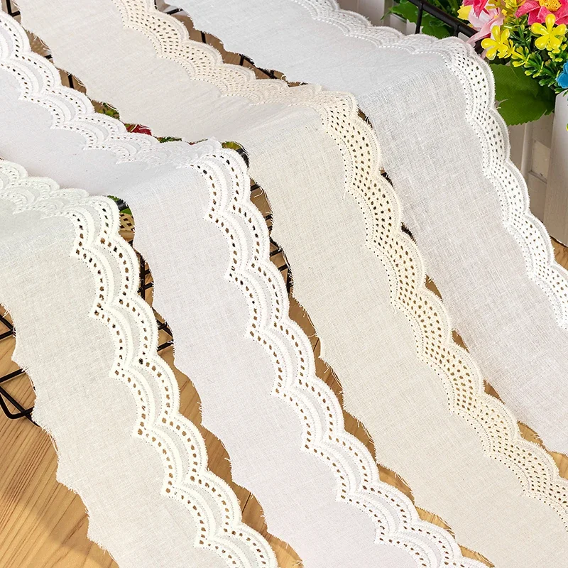 3Yards Luxury White Beige Embroidery Flower Cotton Fabrics Lace Women\'s Clothing Collar DIY Lace Trim Embroidered Lace Fabrics