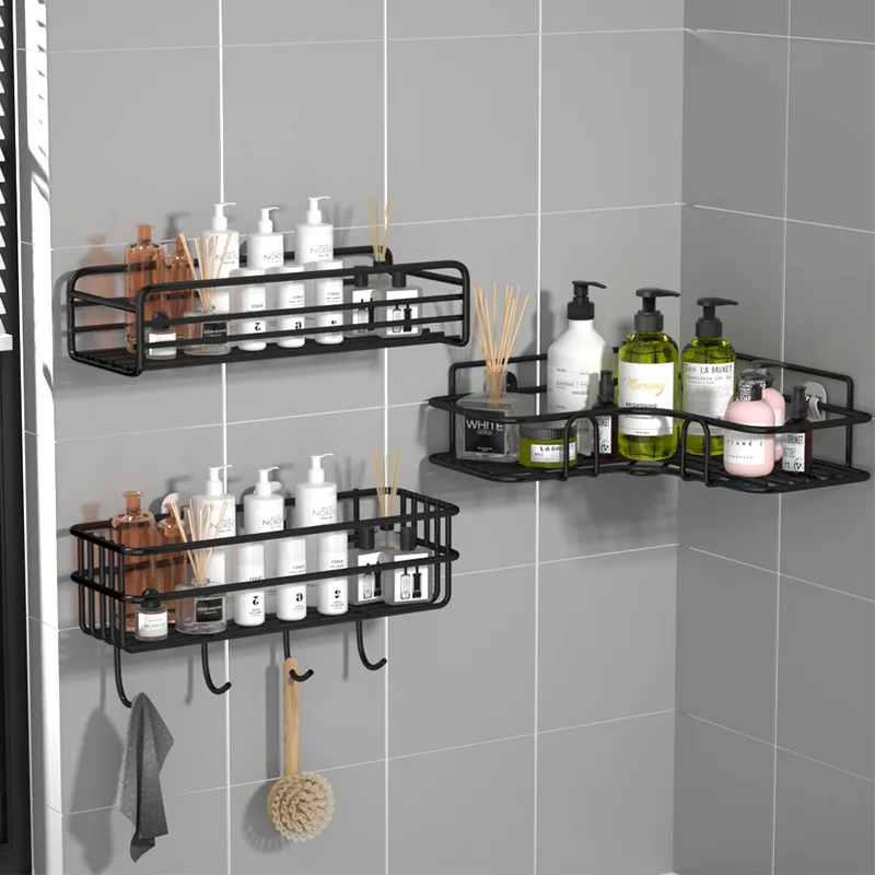 Bathroom Shelf Wall Mounted Corner Storage Shelves Shampoo Holder Iron Rack Shower Drain Basket Kitchen Accessories Organizer