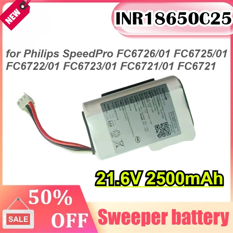 Vacuum Battery INR18650C25 BL7734 for Philips SpeedPro FC6726/01 FC6725/01 FC6722/01 FC6723/01 FC6721/01 FC6721 21.6V 2500mAh