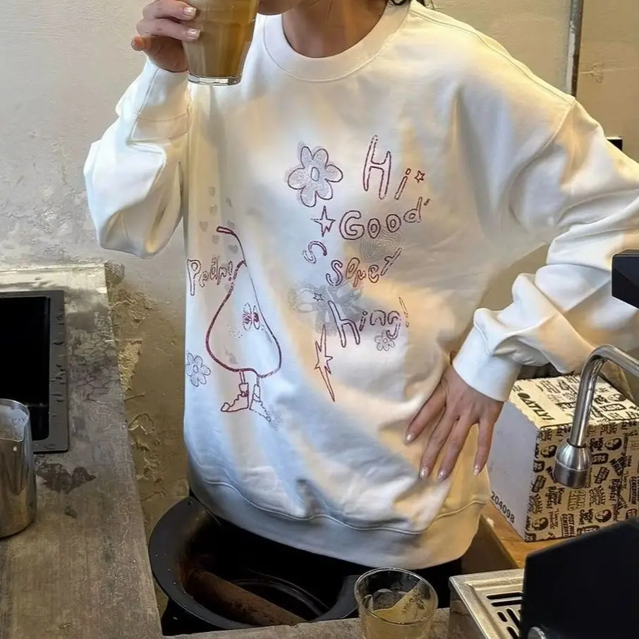 

Onalippa американская толстовка с круглым вырезом, осень-зима 2022, новый принт, ленивый стиль, универсальное нишевое верхнее пальто с длинными рукавами и капюшоном