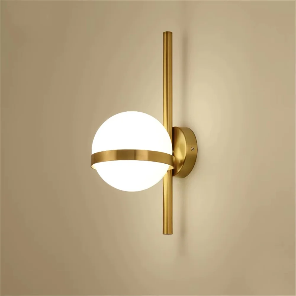 Nordic Minimalism Metal Gold Glass Ball Led Wall Lamp Modern Home Decoration Stairs Corridor Bedside Sleeping Night Lights E27