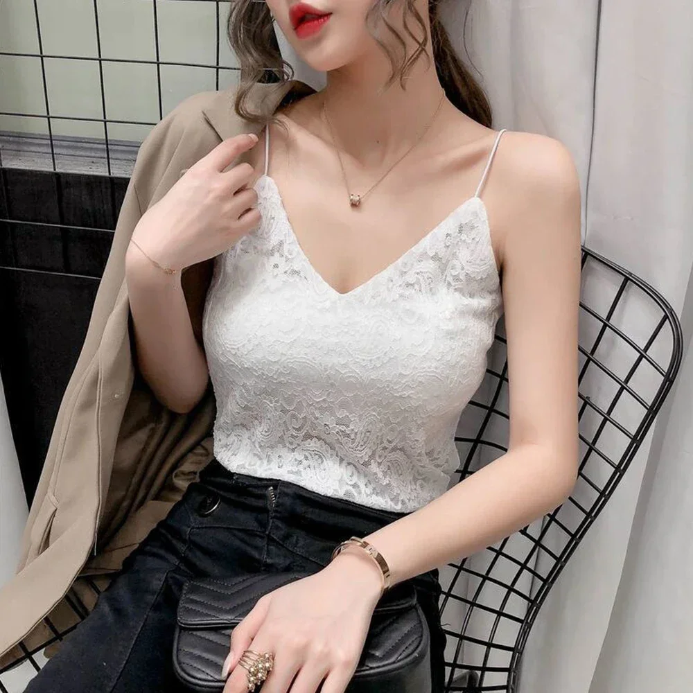 

Spring Summer Sexy Floral Lace Camisoles Crop Tank Women S-XL Vest Solid Corset Camis Girl Black White Apricot Green Pink Top