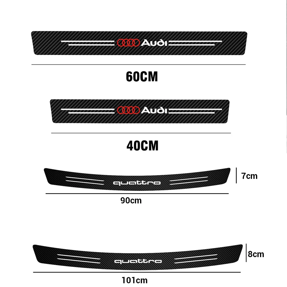 1/4PCS For Audi A1 B6 S Q5 S3 Q2 B7 A3 B5 TT 8P B8 B9 S5 A4 Carbon Fiber Car Door Sill Trunk Door Protector Sticker Center Cover - view 2