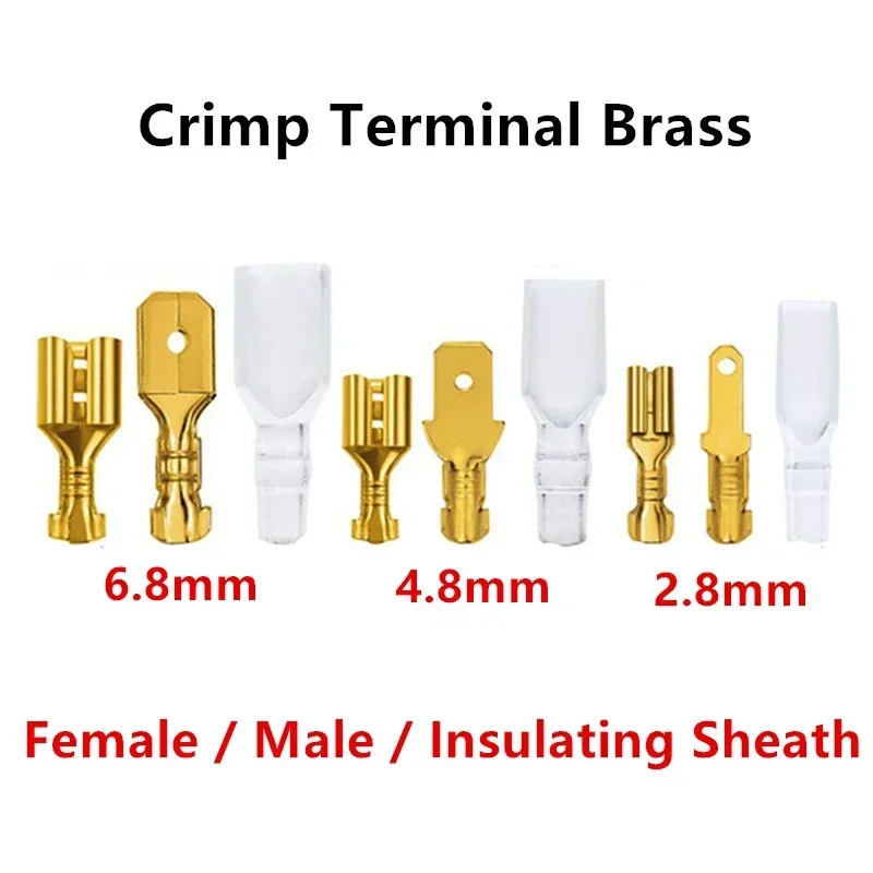 100Pcs/Lot Electric Wire Connectors Set - 2.8/4.8/6.3mm Female And Male Crimp Terminals with Insulating Sheath Car Speaker Brass