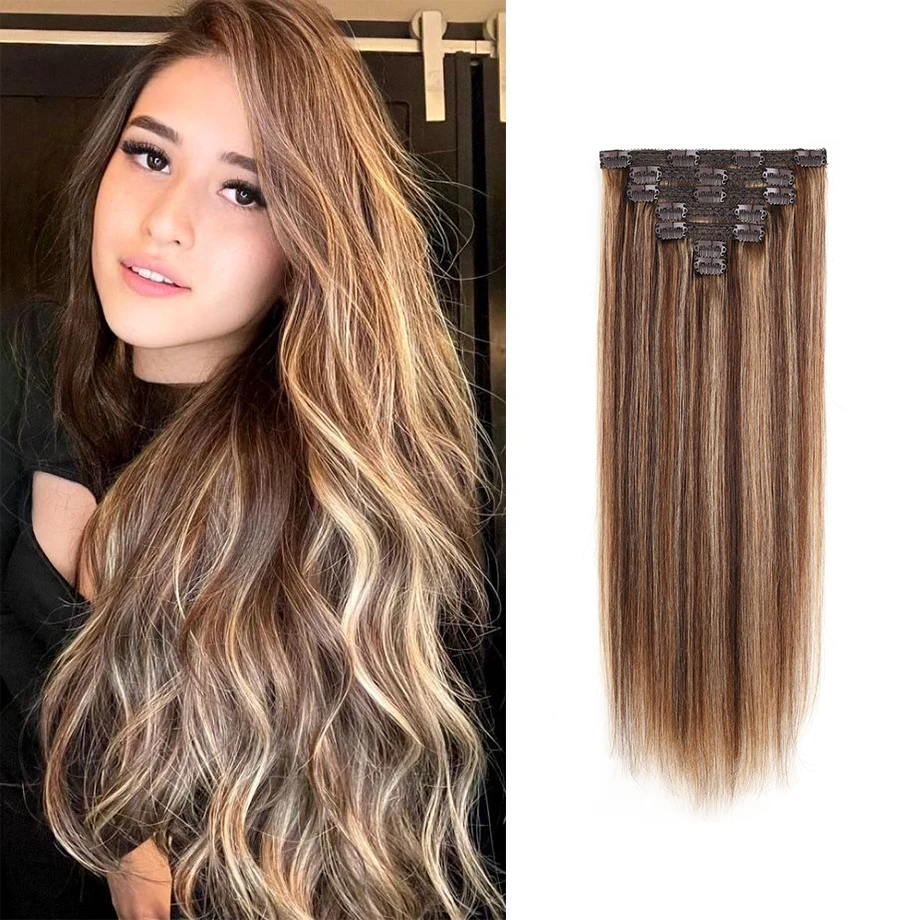 

Clip In Hair Extensions 100% Natural Real Remy Human Hair Brazilian Silky Straight Hair Keratin Hair Extension For White Woman