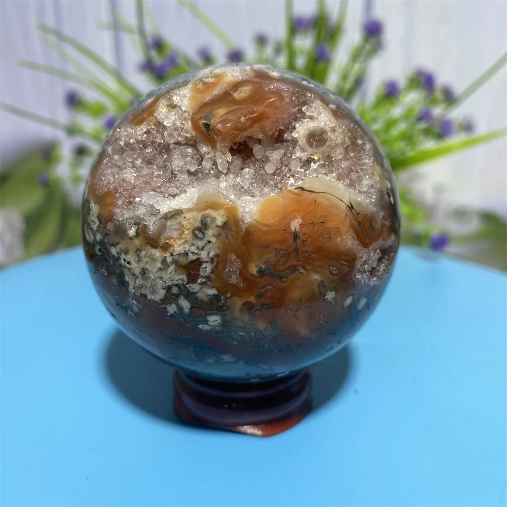 

Red Aquatic Agate Ball Moss Sphere Quartz Natural Crystal Geode Healing Meditation Feng Shui Reiki Home Decoration Gift Stones