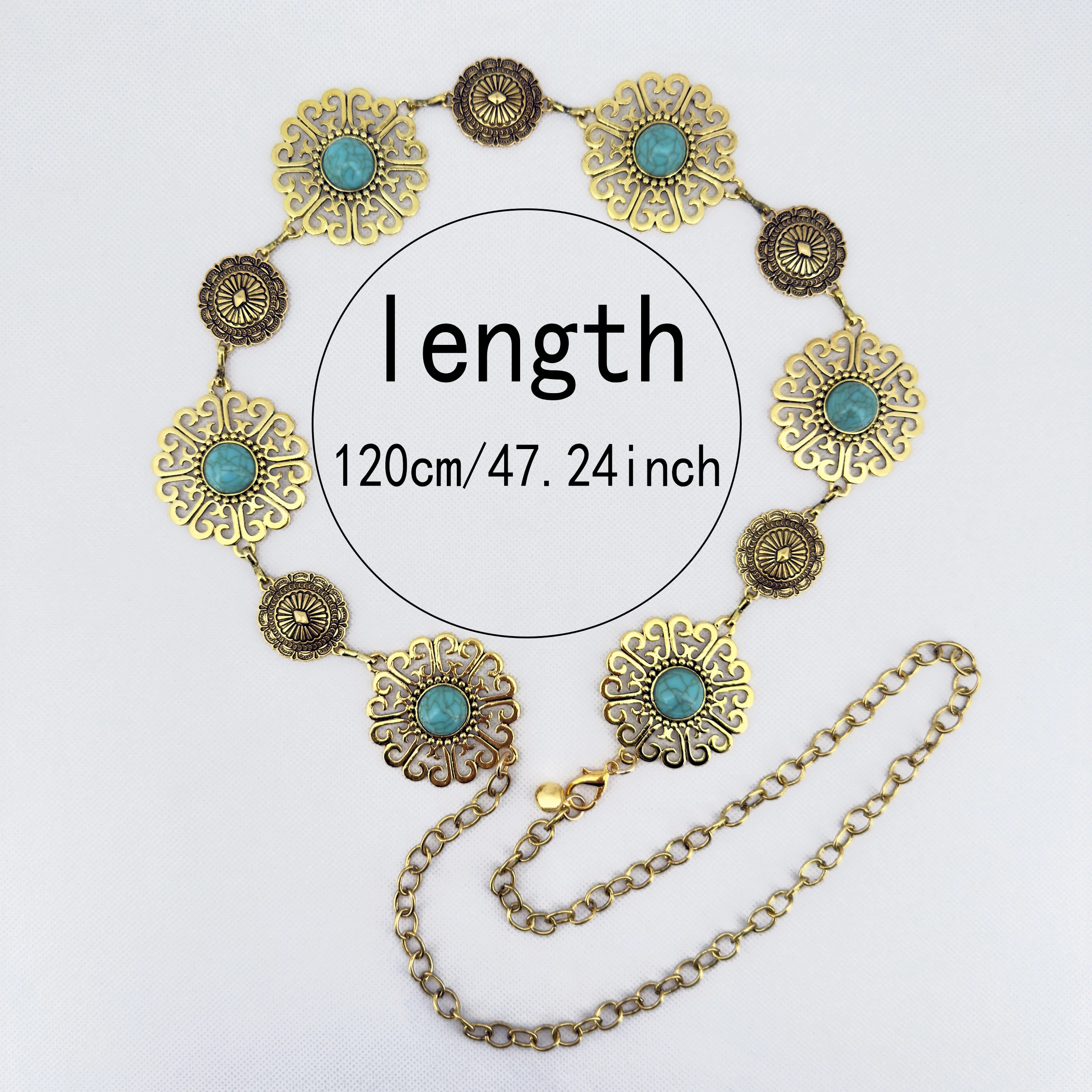 1 Bohemian Fashion Inlaid Green Pine Oval Alloy Women's Multifunctional Dress Waist Chain Pants Chain Decoration