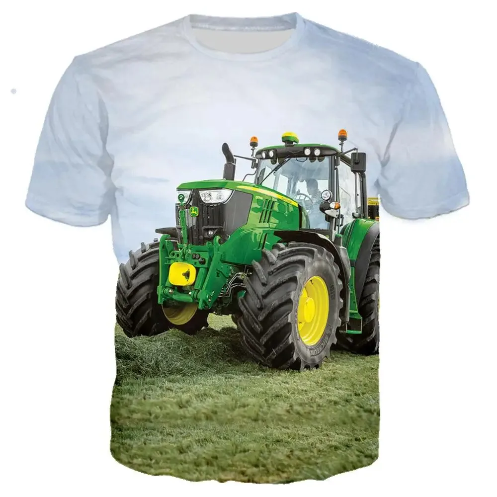 Summer Child T-Shirts for Boys Children\'s Clothing Tractor Print Tee Shirt Cartoon Fashion Short Sleeve Costumes for Girls 2024