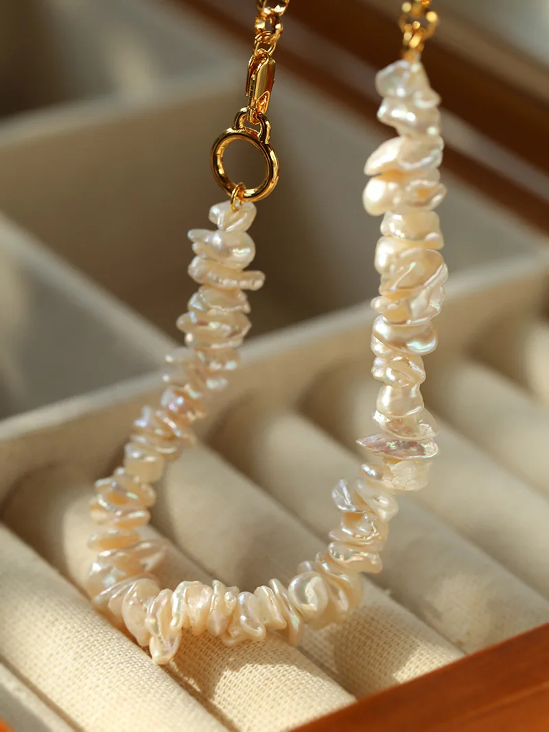 Brass With 18k Gold Half Chain Half Baroque Pearl Necklace Women Jewelry Punk Designer Runway Rare Gown Boho Japan Korean