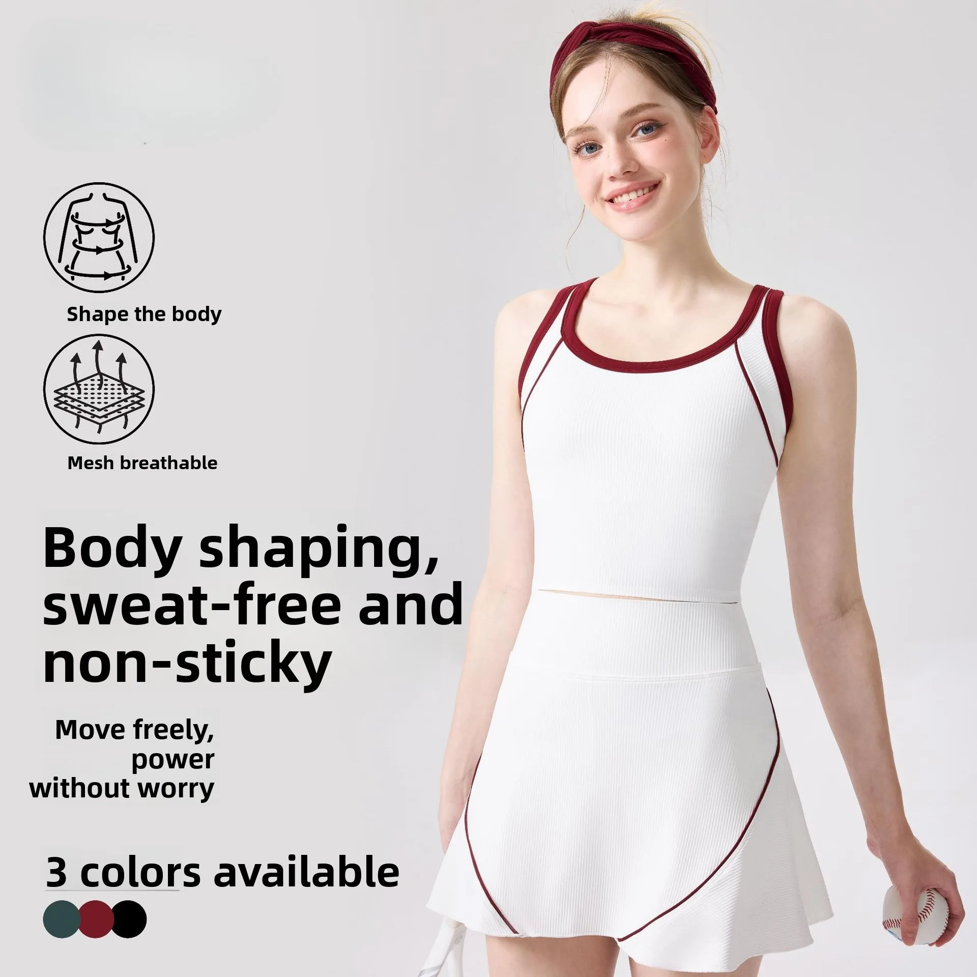 Women's Quick Drying Sports Vest Running Fitness Shockproof Badminton Tennis Set with High Waisted Skirt 2026