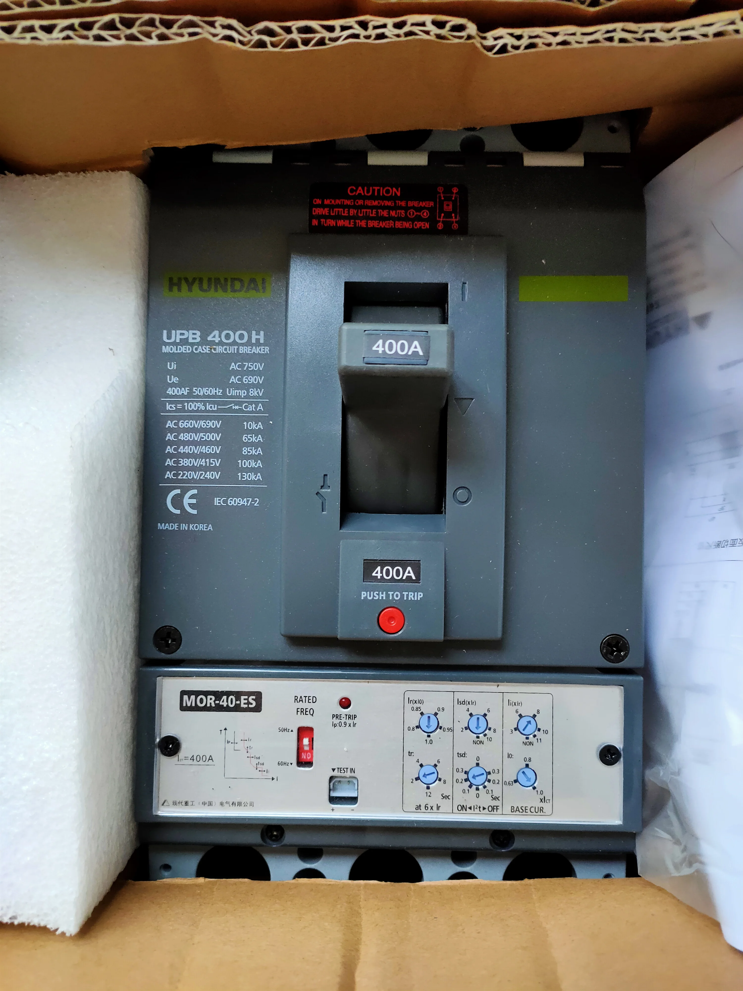 Original And Genuine HYUNDAI Modern Molded Case Circuit Breaker UPB400H Replaces HiBL400NE /HiBX400NE