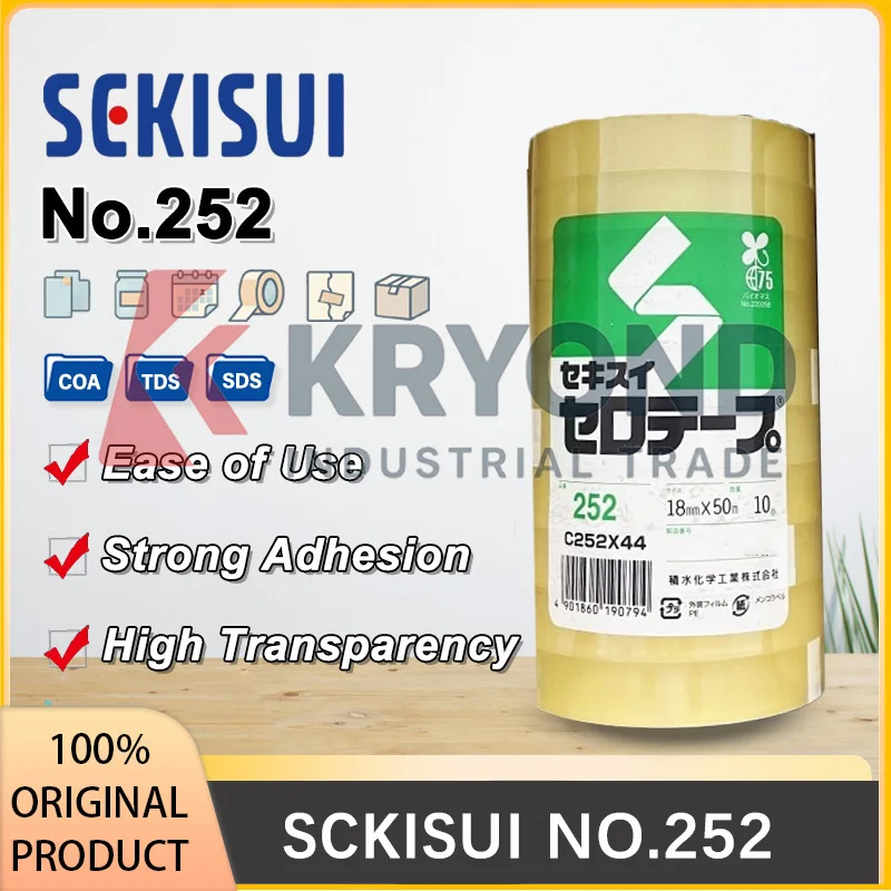 SEKISUI No.252 Transparent Cellophane Tape Strong Adhesion Easy Tear Long Lasting for Office Gift Wrapping and Packaging Use