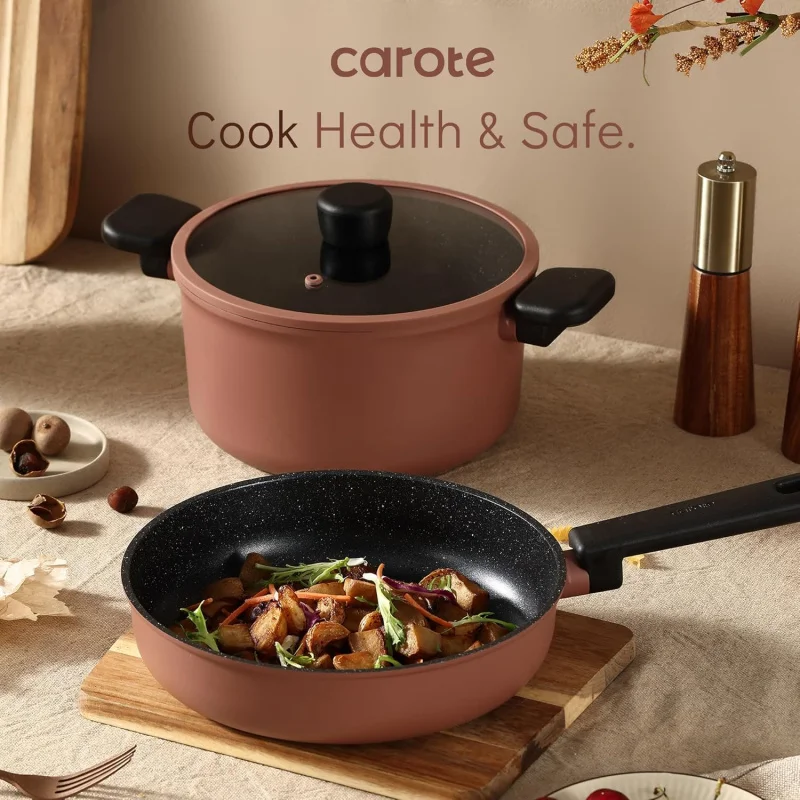 Non Stick Pots and Pans Set, Cookware Sets Nonstick16 Piece, Kitchen Cooking Stay-Cool Handles,with Silicone