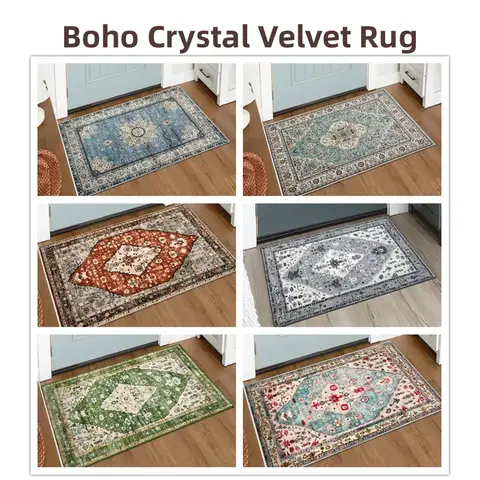 Bohemian Patterned Crystal Velvet Soft Carpet Home Decor Entry Door Mat Living Room Bedroom Hallway Kitchen Indoor Floor Mat