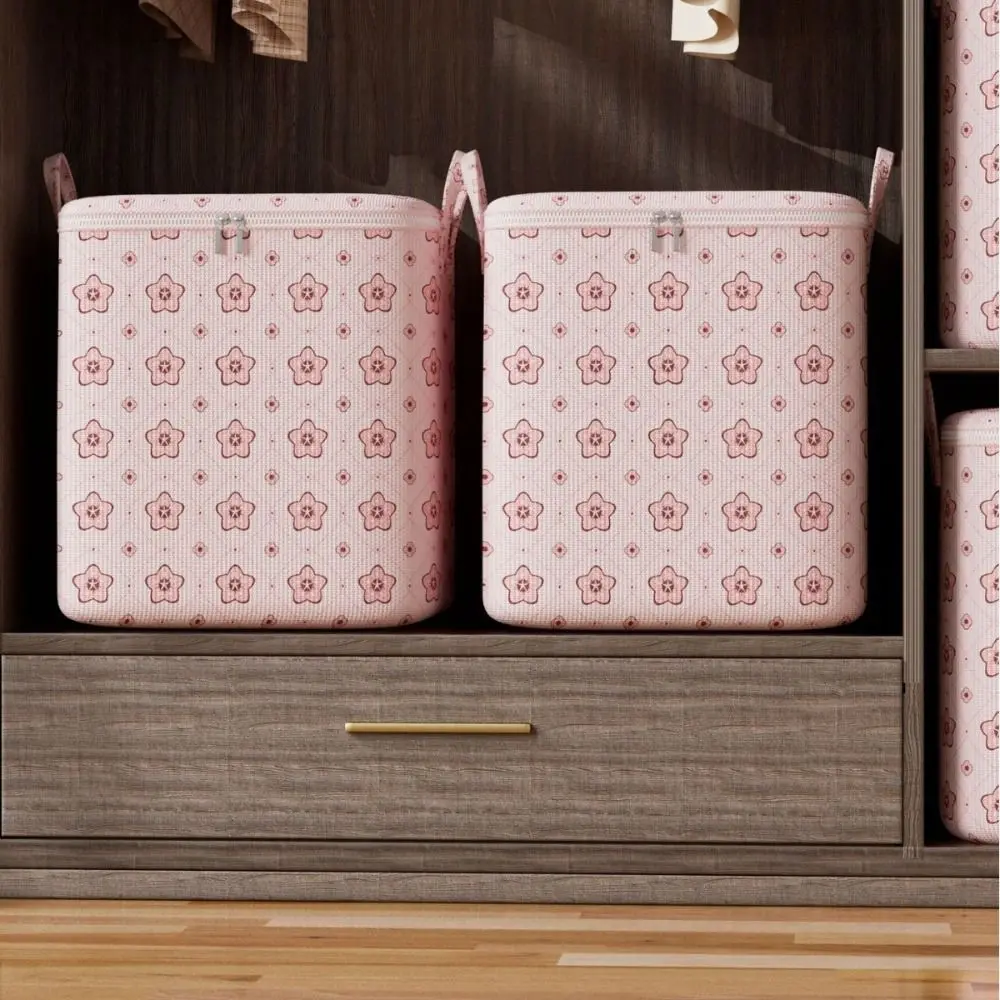 With Handle Clothes Storage Bins Clothes Organizer Foldable Quilt Storage Bag Dust-Proof Cherry Blossom